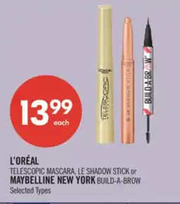 Shoppers Drug Mart L'ORÉAL TELESCOPIC MASCARA, LE SHADOW STICK or MAYBELLINE NEW YORK BUILD-A-BROW offer