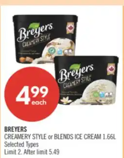 Shoppers Drug Mart BREYERS CREAMERY STYLE or BLENDS ICE CREAM offer