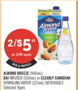 Shoppers Drug Mart ALMOND BREEZE BAI INFUSED OR CLEARLY CANADIAM SPARKLING WATER BEVERAGE offer