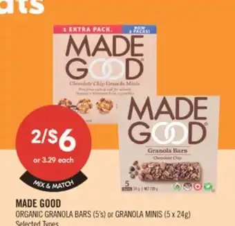 Shoppers Drug Mart MADE GOOD ORGANIC GRANOLA BARS (5's) or GRANOLA MINIS (5 x 24 g) offer