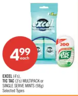 Shoppers Drug Mart EXCEL (4's), TIC TAC (3's) MULTIPACK or SINGLE SERVE MINTS (98g) offer