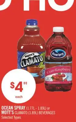 Shoppers Drug Mart OCEAN SPRAY (1.77L - 1.89L) or MOTT'S CLAMATO (1.89L) BEVERAGES offer