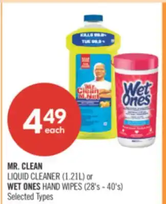 Shoppers Drug Mart MR. CLEAN LIQUID CLEANER (1.21L) or WET ONES HAND WIPES (28's - 40's) offer