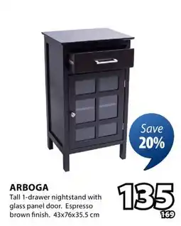 JYSK ARBOGA Tall 1-drawer nightstand with glass panel door offer