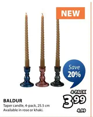 JYSK BALDUR Taper candle, 4-pack, 25.5 cm offer