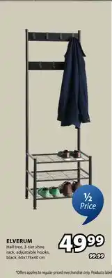 JYSK ELVERUM Hall tree, 3-tier shoe rack, adjustable hooks black offer