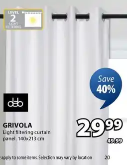 JYSK GRIVOLA Light filtering curtain panel offer