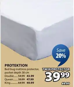 JYSK PROTEKTION Bed bug mattress protector Twin offer