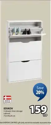 JYSK IDSKOV 3-drawer shoe storage cabinet offer