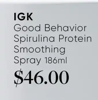 Chatters Salon IGK Good Behavior Spirulina Protein Smoothing Spray offer