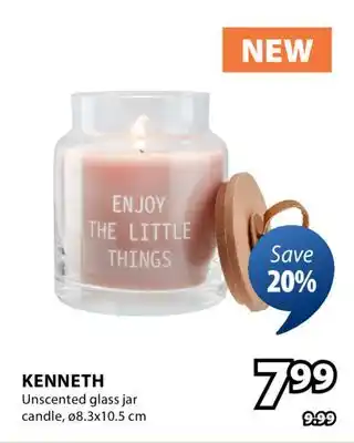 JYSK KENNETH Unscented glass jar candle offer