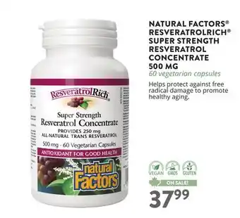 Ki Nature & Santé NATURAL FACTORS RESVERATROLRICH SUPER STRENGTH RESVERATROL CONCENTRATE 500 MG offer