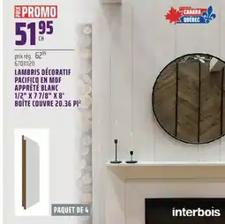 Gagnon - La Grande Quincaillerie LAMBRIS DÉCORATIF PACIFICO EN MDF APPRÊTÉ BLANC 1/2 X 7 7/8 X 8' BOÎTE COUVRE 20.36 PI² offer