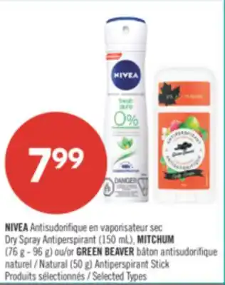 Pharmaprix NIVEA vaporisateur sec Dry Spray Antiperspirant , MITCHUM or GREEN BEAVER offer