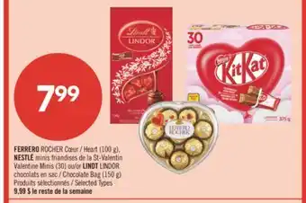 Pharmaprix FERRERO ROCHER Heart (100 g), NESTLÉ Valentine Minis (30) or LINDT LINDOR Chocolate Bag (150 g) offer