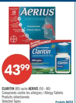 Pharmaprix CLARITIN (85) or AERIUS (50 - 80) Allergy Tablets offer