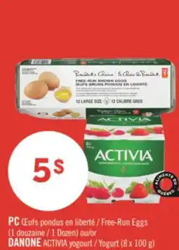 Pharmaprix PC Free-Run Eggs 1 Dozen or DANONE ACTIVIA Yogurt (8 x 100 g) offer