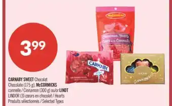 Pharmaprix CARNABY SWEET Chocolate (175 g), McCORMICKS Cinnamon (300 g) or LINDT LINDOR (3) Hearts offer