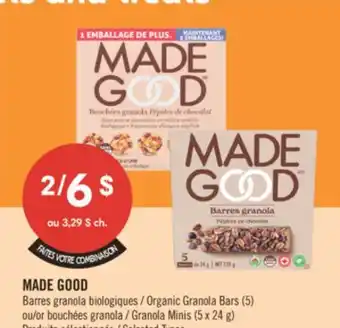 Pharmaprix MADE GOOD Organic Granola Bars (5) or Granola Minis (5 x 24 g) offer