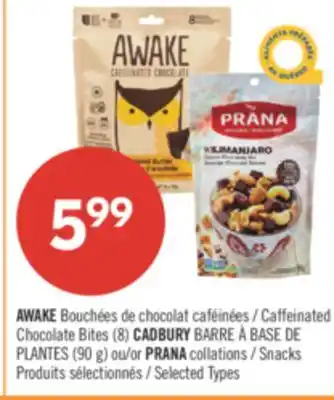 Pharmaprix AWAKE Caffeinated CADBURY BARRE PLANTES or PRANA collations offer