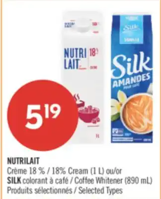 Pharmaprix NUTRILAIT 18% Cream (1 L) or SILK Coffee Whitener (890 mL) offer