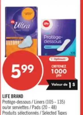 Pharmaprix LIFE BRAND Liners (105 - 135) or Pads (20 - 48) offer