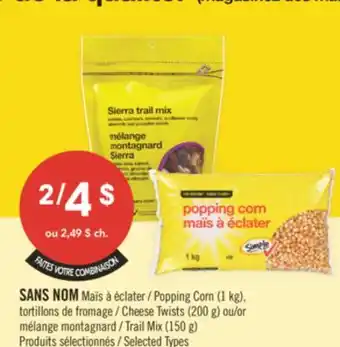 Pharmaprix NO NAME Popping Corn (1 kg), Cheese Twists (200 g) or Trail Mix (150 g) offer