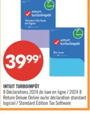 Pharmaprix INTUIT TURBOIMPÔT 2024 8 Return Deluxe Online or Standard Edition Tax Software offer