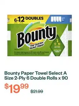 Voilà Bounty Paper Towel Select A Size 2-Ply 6 Double Rolls x 90 Sheets offer