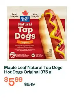 Voilà Maple Leaf Natural Top Dogs Hot Dogs Original 375 g offer