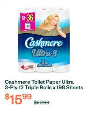 Voilà Cashmere Toilet Paper Ultra 3-Ply 12 Triple Rolls x 198 Sheets offer