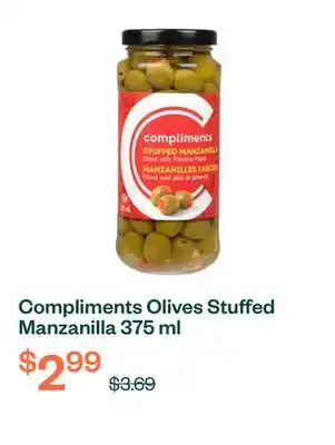 Voilà Compliments Olives Stuffed Manzanilla 375 ml offer