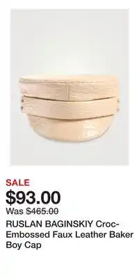 Holt Renfrew RUSLAN BAGINSKIY Croc-Embossed Faux Leather Baker Boy Cap offer