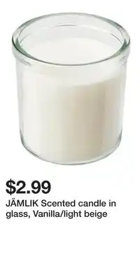 IKEA JÄMLIK Scented candle in glass, Vanilla/light beige offer