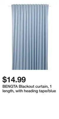 IKEA BENGTA Blackout curtain, 1 length, with heading tape/blue offer