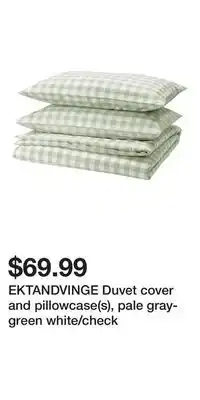 IKEA EKTANDVINGE Duvet cover and pillowcase(s), pale gray-green white/check offer