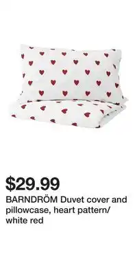 IKEA BARNDRÖM Duvet cover and pillowcase, heart pattern/white red offer