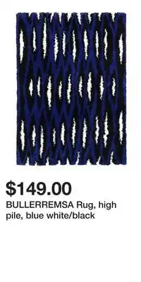 IKEA BULLERREMSA Rug, high pile, blue white/black offer