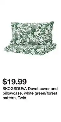 IKEA SKOGSDUVA Duvet cover and pillowcase, white green/forest pattern, Twin offer