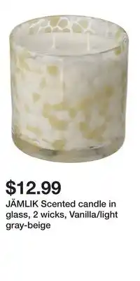 IKEA JÄMLIK Scented candle in glass, 2 wicks, Vanilla/light gray-beige offer