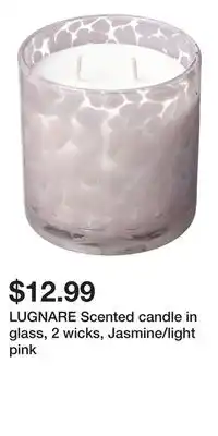 IKEA LUGNARE Scented candle in glass, 2 wicks, Jasmine/light pink offer