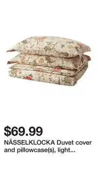 IKEA NÄSSELKLOCKA Duvet cover and pillowcase(s), light gray-beige/multicolor, King offer