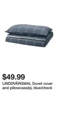 IKEA LINDDVÄRGMAL Duvet cover and pillowcase(s), blue/check offer