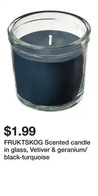 IKEA FRUKTSKOG Scented candle in glass, Vetiver & geranium/black-turquoise offer