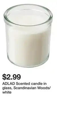 IKEA ADLAD Scented candle in glass, Scandinavian Woods/white offer