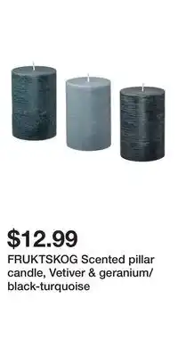 IKEA FRUKTSKOG Scented pillar candle, Vetiver & geranium/black-turquoise offer