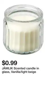 IKEA JÄMLIK Scented candle in glass, Vanilla/light beige offer