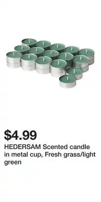 IKEA HEDERSAM Scented candle in metal cup, Fresh grass/light green offer