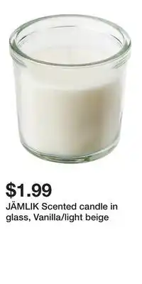 IKEA JÄMLIK Scented candle in glass, Vanilla/light beige offer