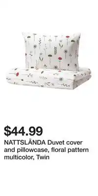 IKEA NATTSLÄNDA Duvet cover and pillowcase, floral pattern multicolor, Twin offer